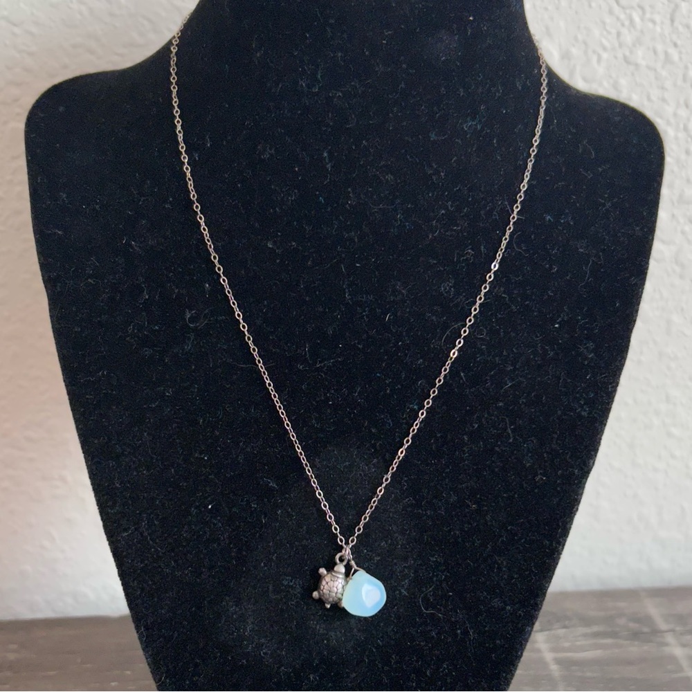 925 Sterling Silver | Turtle & Sea Stone | Pendant Necklace
